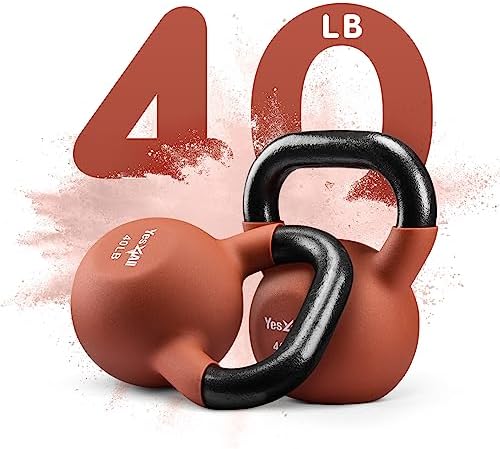 Yes4All Kettlebell - 35 LB Neoprene Coated Cast Iron Kettlebell for Home Gym, Wide Grip Handle & Flat Bottom for Swings