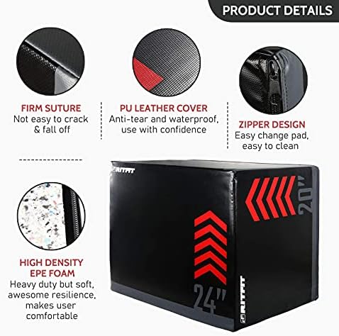 RitFit 3 in 1 Plyo Box Heavy Duty High Density Foam Jumping Box 20"x18"x16" Home Gym Fitness 440lb Weight Capacity