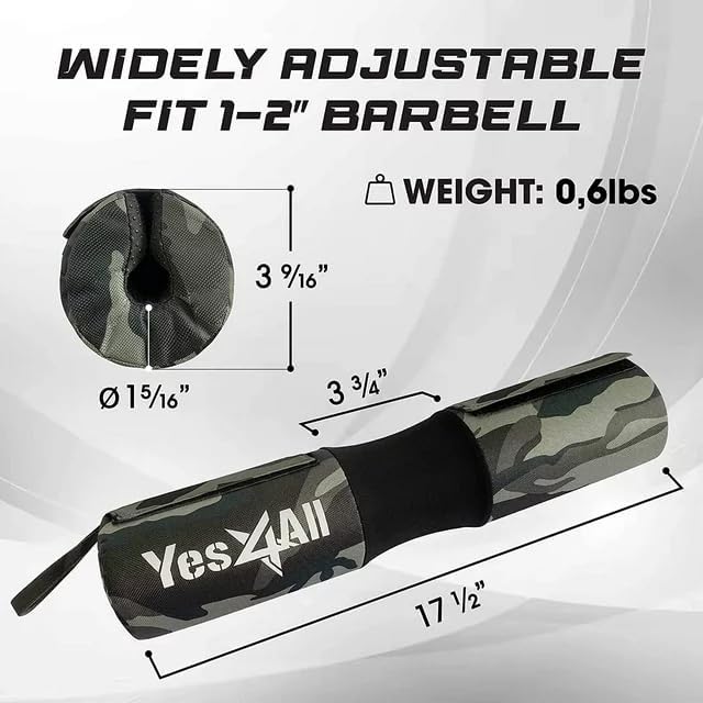 Yes4All Ergonomic Foam Bar Pad - Olympic Barbell Squat Pad - For Weight Lifters - Provides Comfort and Support During Sq