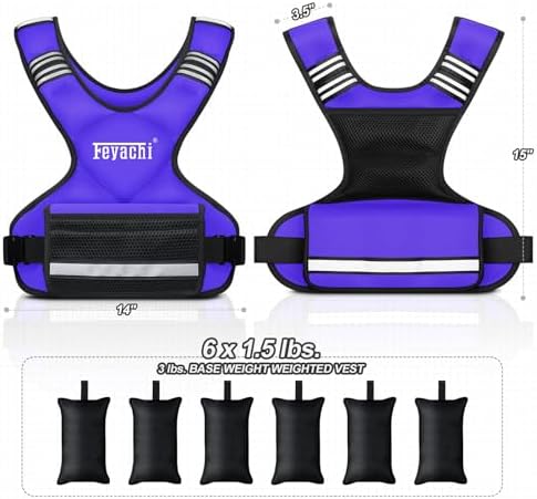 Feyachi Adjustable Weighted Vest for Running Workout and Training - 3-12 lbs / 12-20 lbs / 20-32 lbs - Reflective Design
