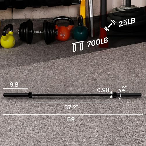 Fitvids Olympic Barbell Bar for Powerlifting and Weightlifting, High Capacity 700 Pound, 2 Inch Diameter Barbell