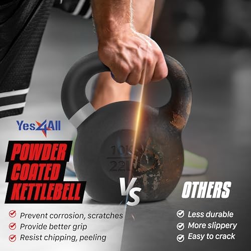 Yes4All Powder Coated 9lb-71lb Cast Iron Core Kettlebells for Heavy Duty Strength Training | Yes4All Powder Coated Kett