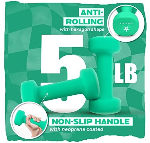 Yes4All Neoprene Coated Dumbbell Hand Weight Sets of 2 - Multiple Weight Options for Home Gym Fitness Users - Anti-Roll,