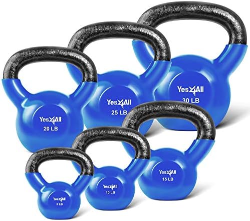 Yes4All Kettlebell, Stable Flat Bottom Kettlebell, Cast Iron Sets for Full Body Workout, Push Up, Grip Strength Training