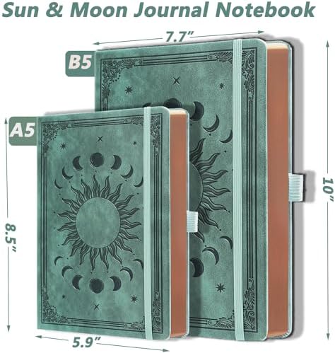 Classic Lined Writing Daily Journal for Men & Women - 360 Pages Hardcover Notebook with Vintage Sun & Moon Design, Blue