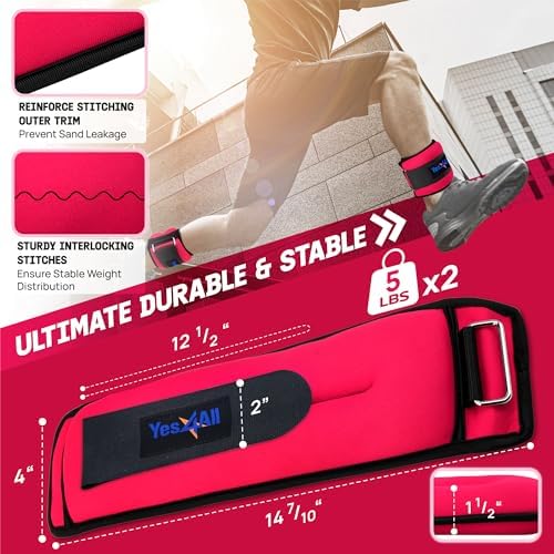 Yes4All Adjustable Wrist & Ankle Weights - Weighted Bands for Fitness Workout, Walking, Jogging and Pilates for Women, M