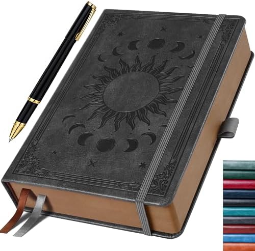Classic Lined Writing Daily Journal for Men & Women - 360 Pages Hardcover Notebook with Vintage Sun & Moon Design, Blue