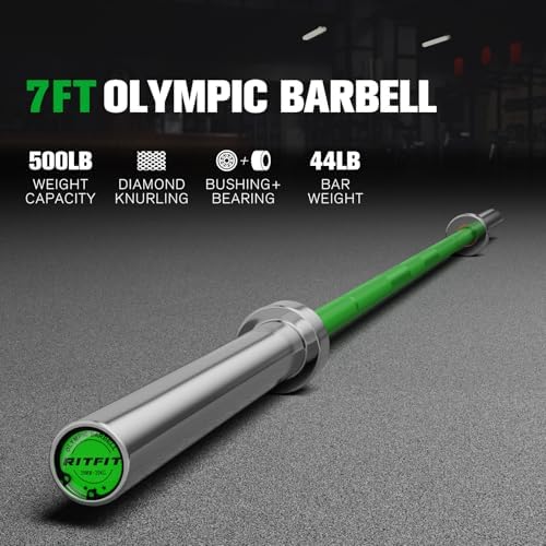 RitFit 7FT Olympic Barbell for Strength and Weightlifting Training - 2 Inch Olympic Bar for Squat, Deadlift, Bench Press