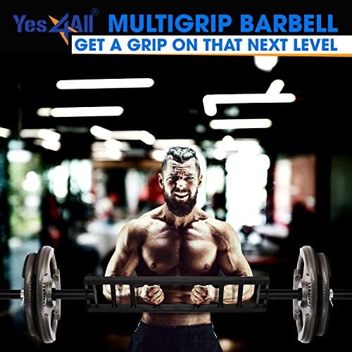 Yes4All Multi Grip Barbell & Cable Attachment - Swiss Bar, American Bar for Greater Range of Motion - Home Gym & Support