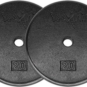 Yes4All 1 Inch Grip Cast Iron Weight Plates - 20lb - Gym Workout - Home Fitness -Standard Size Plates - Workout Equipmen