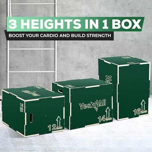 Yes4All 3 in 1 Non-Slip Wooden Plyo Box for Workout Enthusiasts | Yes4All Step Up Box and Plyometric Jump Box for Home