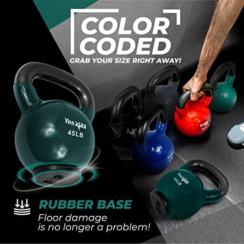 Yes4All Rubber Base Kettlebells for WomenStrength Training (10-65 lbs) Yes4All Kettlebells for Women Fitness Rubber Ba