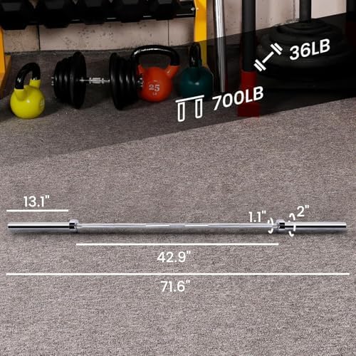 Fitvids Olympic Barbell Bar for Powerlifting and Weightlifting, High Capacity 700 Pound, 2 Inch Diameter Barbell