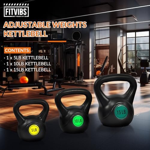 Fitvids 3-Piece Kettlebell Exercise Set for Fitness Lovers, 5 lbs, 10 lbs, 15 lbs Fitvids 4-Piece Kettlebell Weight Set