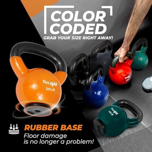 Yes4All Rubber Base Kettlebells for WomenStrength Training (10-65 lbs) Yes4All Kettlebells for Women Fitness Rubber Ba