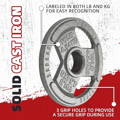 Fitvids Cast Iron Weight Plates 2-Inch Olympic Size for Strength Training & Weightlifting, Multiple Weights Available