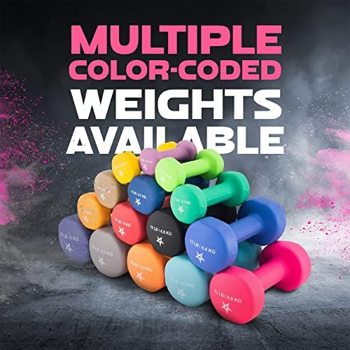 Yes4All Neoprene Coated Dumbbell Hand Weight Sets of 2 - Multiple Weight Options for Home Gym Fitness Users - Anti-Roll,