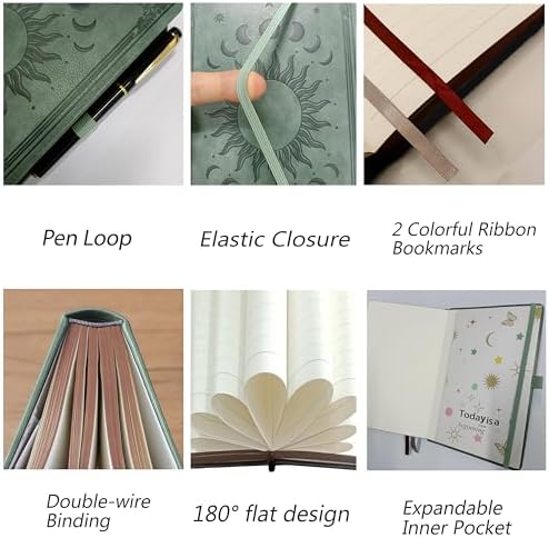 Classic Lined Writing Daily Journal for Men & Women - 360 Pages Hardcover Notebook with Vintage Sun & Moon Design, Blue