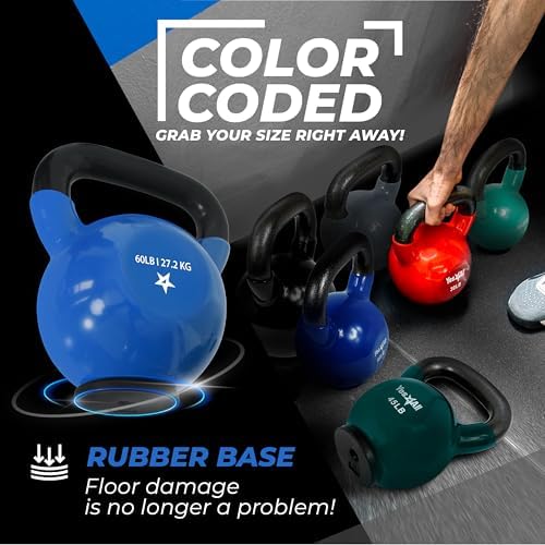 Yes4All Rubber Base Kettlebells for WomenStrength Training (10-65 lbs) Yes4All Kettlebells for Women Fitness Rubber Ba