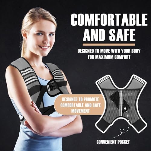 Weighted Vest for Men and Women - 10/15/20lbs - Reflective Stripe - Workout Equipment for Strength Training, Running, Wa