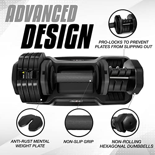Yes4All 25/55LB Adjustable Dumbbells, Easy Adjust, Suitable for All Fitness Levels, Perfect for Home Gym, Durable Design