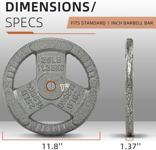 Fitvids 1-Inch Cast Iron Weight Plate for Strength Training & Weightlifting - Multiple Sizes
