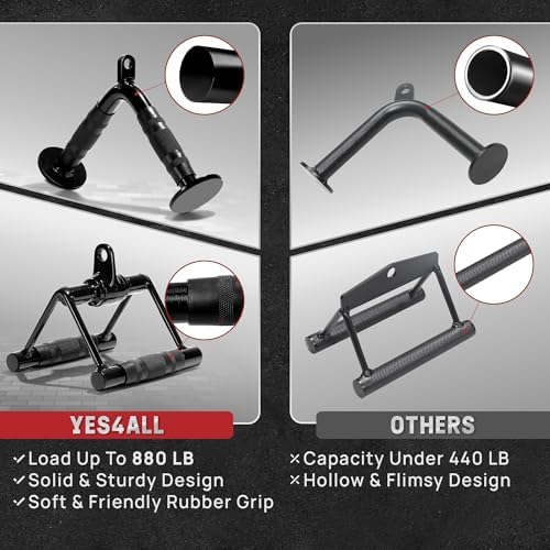 Yes4All Cable Machine Attachment Row Handles Tricep Rope Straight Bar V Bar LAT Pulldown Accessories 880 LB Load for Ho
