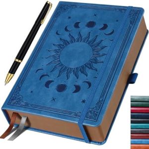 Classic Lined Writing Daily Journal for Men & Women - 360 Pages Hardcover Notebook with Vintage Sun & Moon Design, Blue