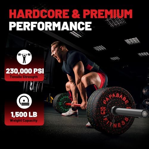 Papababe Olympic Barbell 45lb Weight Bar for Strength Training and Gym Use with 1000lb Weight Capacity Chrome/Zinc Plati