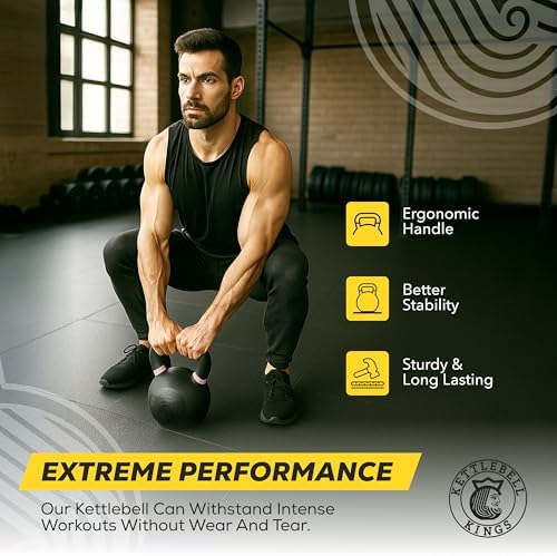 Kettlebell Kings Powder Coated Kettlebell Weights - 9-97 lb Strength Training Kettlebells for Men and Women - Home Gym E