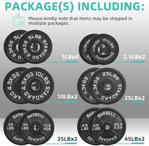 Fitvids Olympic Cast Iron Weight Plates for Strength Training & Weightlifting Home Gym | Fitvids 255 Pounds Olympic Cas