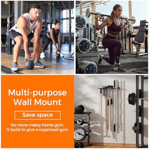 Olympic Barbell Hanger, Garage Gym Bar Wall Rack, Space Saving Home Gym Accessory