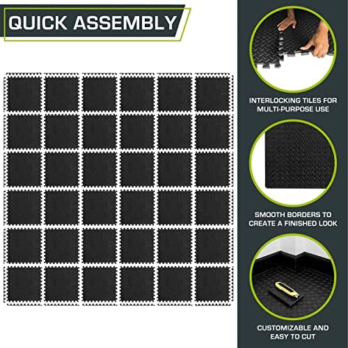 ProsourceFit Puzzle Exercise Mat for Home Gym, Mat for Home Workout Equipment, Floor Padding for Kids, Black, 24 in x 24