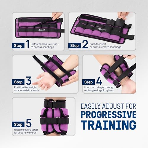 Yes4All Adjustable Wrist & Ankle Weights - Fitness & Strength Training for Women & Men, Versatile Colors - |5 LB Pair, P