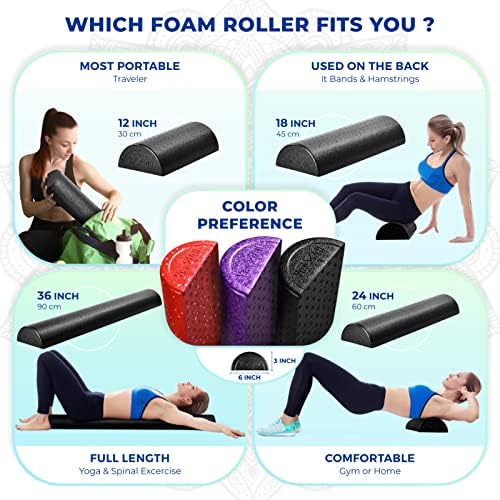 Yes4All High-Density EPP Half Round Back Roller Foam - Yoga, Pilates & Stretching - 12, 18, 24, 36 inch Yes4All High-D