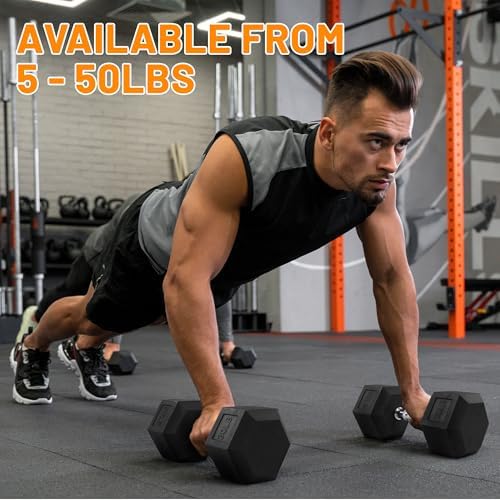 Fitvids Rubber Coated Hex Dumbbell Weight Sets for Home Gym, 100LBS Set with Storage Rack Fitvids Rubber Coated Hex Du