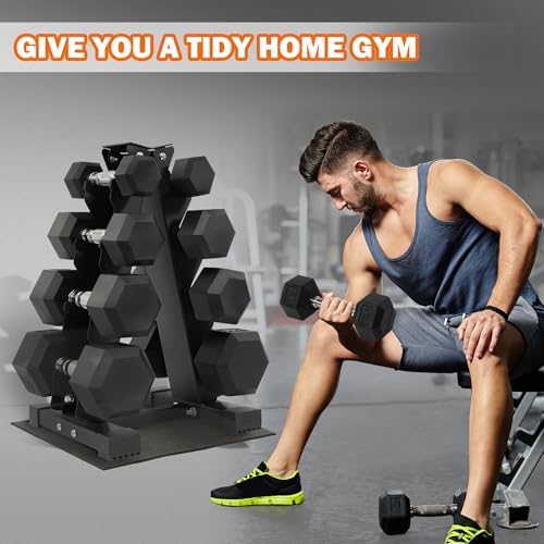 Fitvids Rubber Coated Hex Dumbbell Weight Set for Home Gym, 150LB Set, 5-25 Lbs Pairs, Portable Storage Included Fitvi