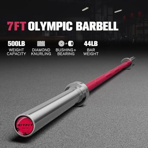 RitFit 7FT Olympic Barbell for Strength and Weightlifting Training - 2 Inch Olympic Bar for Squat, Deadlift, Bench Press