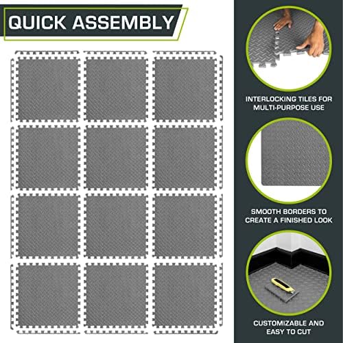 ProsourceFit Puzzle Exercise Mat for Home Gym, Mat for Home Workout Equipment, Floor Padding for Kids, Black, 24 in x 24