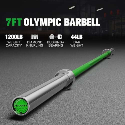 RitFit 7FT Olympic Barbell for Strength and Weightlifting Training - 2 Inch Olympic Bar for Squat, Deadlift, Bench Press