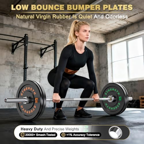 Olympic Rubber Bumper Weights for Home Gym Strength Training | 2 Inch Barbell Plate Set for Home Gym Strength Training