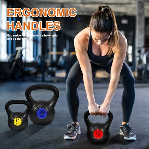 Fitvids 3-Piece Kettlebell Exercise Set for Fitness Lovers, 5 lbs, 10 lbs, 15 lbs Fitvids 4-Piece Kettlebell Weight Set