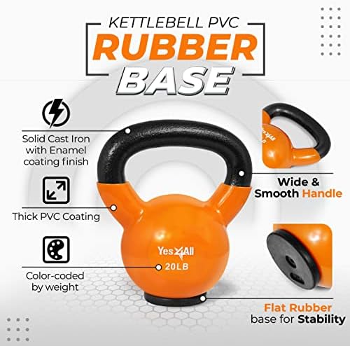 Yes4All Rubber Base Kettlebells for WomenStrength Training (10-65 lbs) Yes4All Kettlebells for Women Fitness Rubber Ba