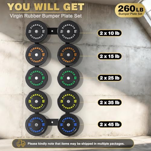 Olympic Rubber Bumper Weights for Home Gym Strength Training | 2 Inch Barbell Plate Set for Home Gym Strength Training