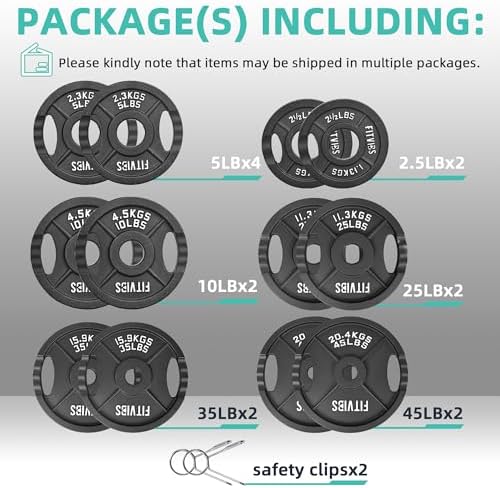Fitvids Olympic Cast Iron Weight Plates for Strength Training & Weightlifting Home Gym | Fitvids 255 Pounds Olympic Cas