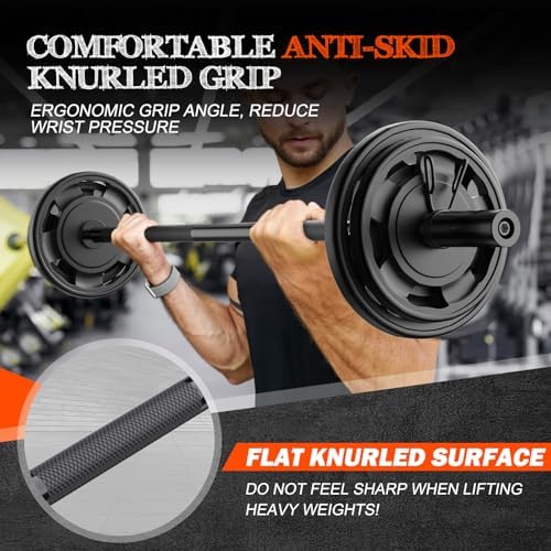 Olympic Barbell 57" for Weight Lifting Home Gym Bench Press Squats Home Workout 2 Spring Collars 500lb Capacity