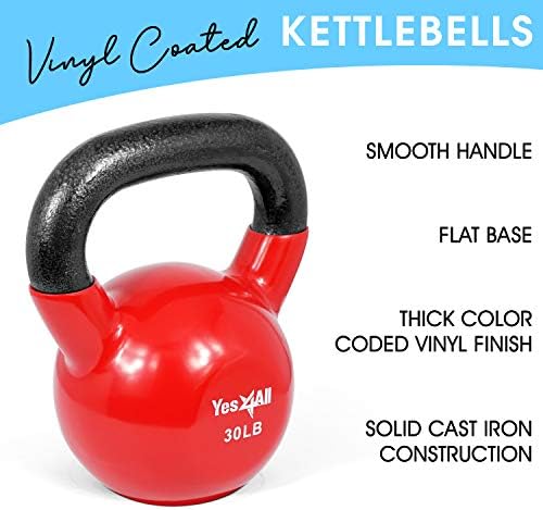 Yes4All Kettlebell, Stable Flat Bottom Kettlebell, Cast Iron Sets for Full Body Workout, Push Up, Grip Strength Training