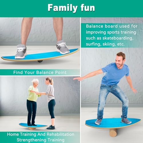 Wooden Balance Boards for Adults - Surface Anti-Slip Treatment with Roller and Half Ball | Adult Balance Trainer - Wood