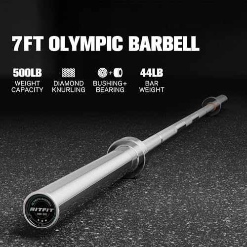 RitFit 7FT Olympic Barbell for Strength and Weightlifting Training - 2 Inch Olympic Bar for Squat, Deadlift, Bench Press