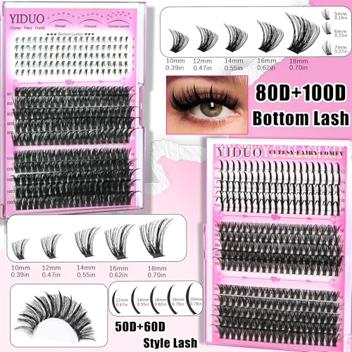 40D/60D Volume C/D Curl Lash Clusters Kit for Eyelash Extensions, Portable Makeup Bag with Lash Bond and Seal, 10-18mm